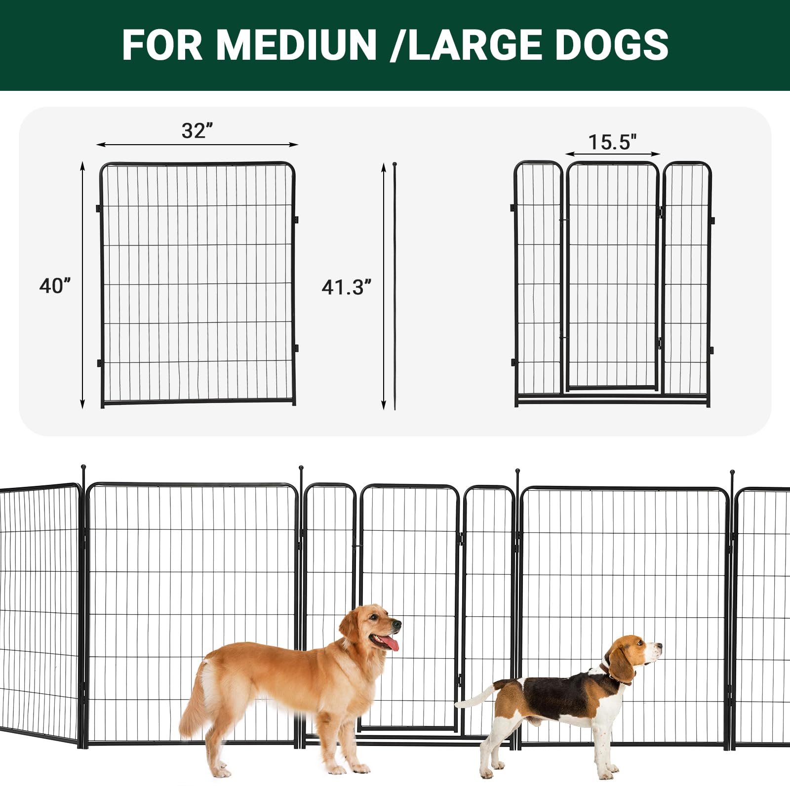 Garvee Dog Playground 40"x21ft Robusta recinzione in metallo con ampio cancello verniciato a polvere per giardino e campeggio portatile