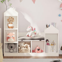 Libreria per bambini Garvee con angolo lettura, 6 ripiani, in legno, design moderno del tetto, per camerette e aule, 42,32x47,75x11,8 pollici