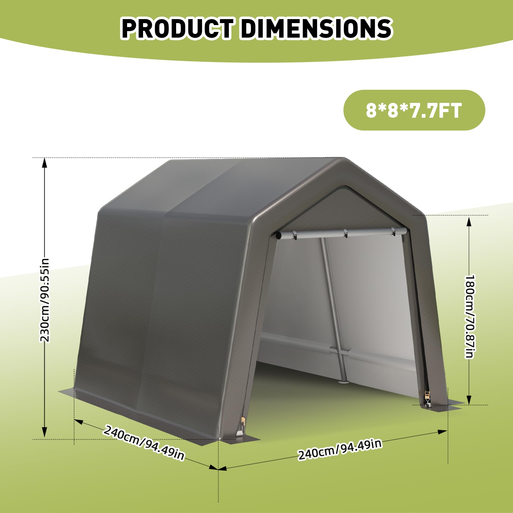 Garvee Capannone portaoggetti portatile per esterni 8x8x7,7 piedi Telaio in metallo impermeabile resistente ai raggi UV per moto e giardino multifunzionale