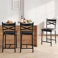 Set di 2 sgabelli da bar Garvee, struttura in metallo, seduta in PU, design a X, schienale, poggiapiedi, 26" nero, isola cucina, sala da pranzo