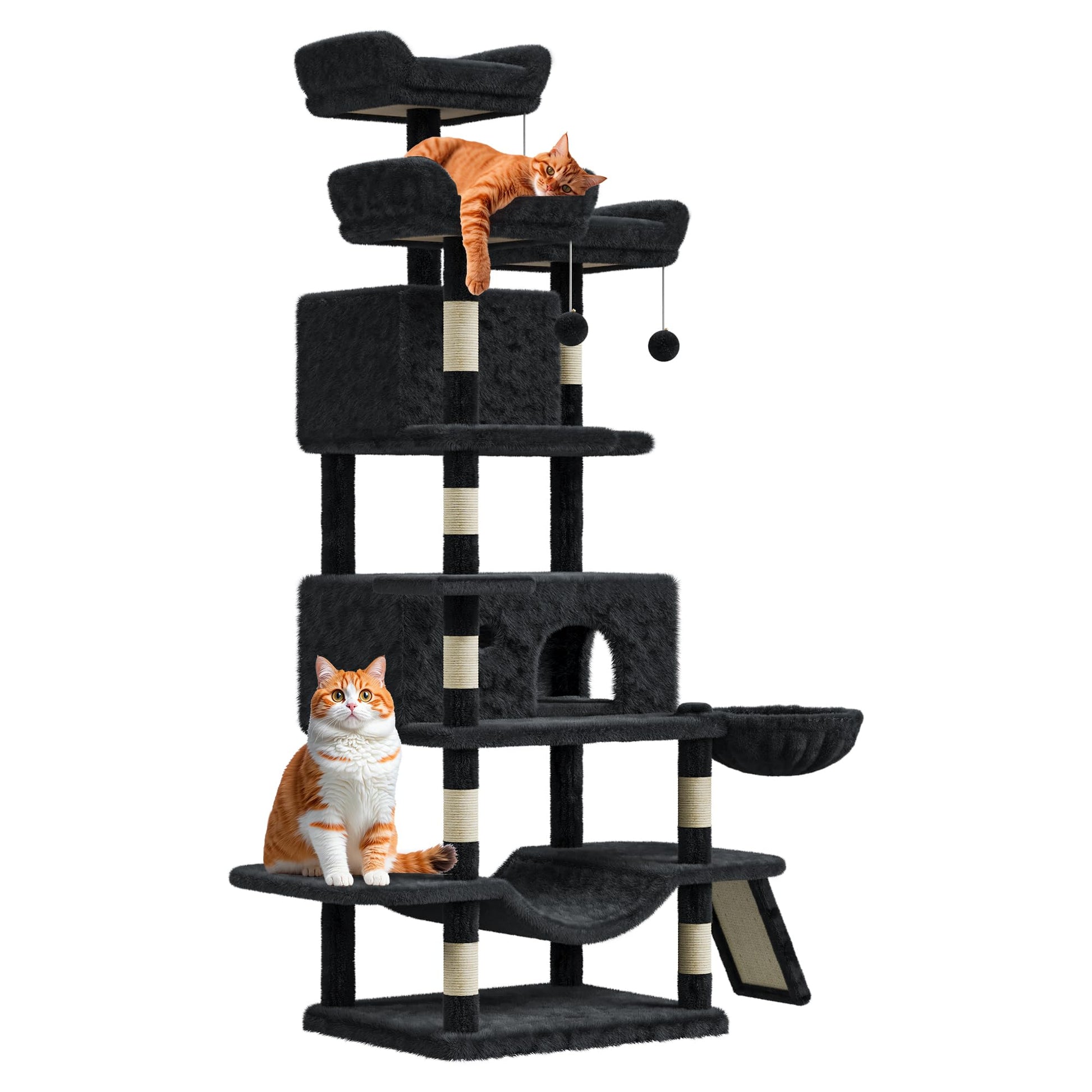 Torre per gatti Garvee grande multilivello da 68,5" per gatti di grandi dimensioni, 9 kg+, con tiragraffi in sisal, amache, peluche, legno robusto, grigio scuro, parco giochi al coperto