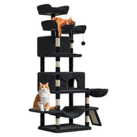 Torre per gatti Garvee grande multilivello da 68,5" per gatti di grandi dimensioni, 9 kg+, con tiragraffi in sisal, amache, peluche, legno robusto, grigio scuro, parco giochi al coperto
