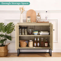 Credenza Garvee, mobiletto portaoggetti in rattan con ripiani regolabili e gambe in metallo per soggiorno e cucina, 31,5"x15"x30,7" marrone chiaro