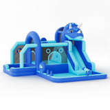 Garvee Castello Gonfiabile Dinosaure con Toboggan, Tessuto Oxford Resistente, Area Giochi Spaziosa, Uso Interno ed Esterno, Verde - Blu