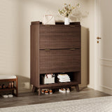 Garvee Mobile Scarpiera Fluted con 2 Cassetti a Ribalta e Ripiani Regolabili, Legno Ingegnerizzato, Design Curvo, Maniglie in Metallo, Antiribaltamento, per Ingresso e Corridoio, 40 cm, Moderno - Black Walnut