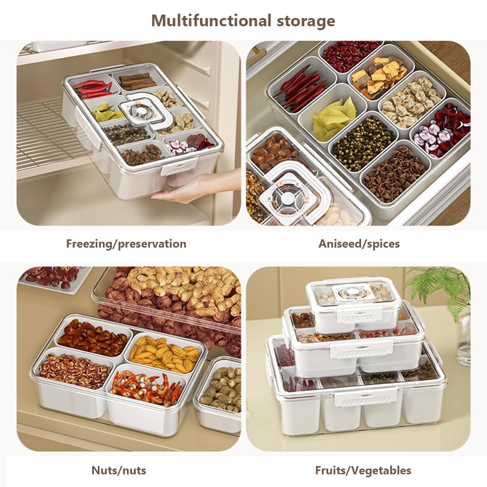 Vassoio di servizio diviso Garvee Large Snack Box con coperchio per piatti da snack portatili, organizer trasparente con scomparti multipli.