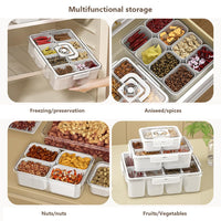 Vassoio di servizio diviso Garvee Large Snack Box con coperchio per piatti da snack portatili, organizer trasparente con scomparti multipli.