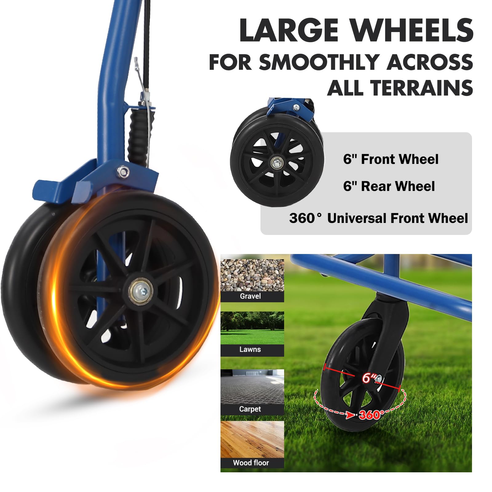 Garvee Rollator pieghevole e leggero per anziani - Con ruote in ferro e telaio triangolare in alluminio per la massima stabilità fino a 150 kg