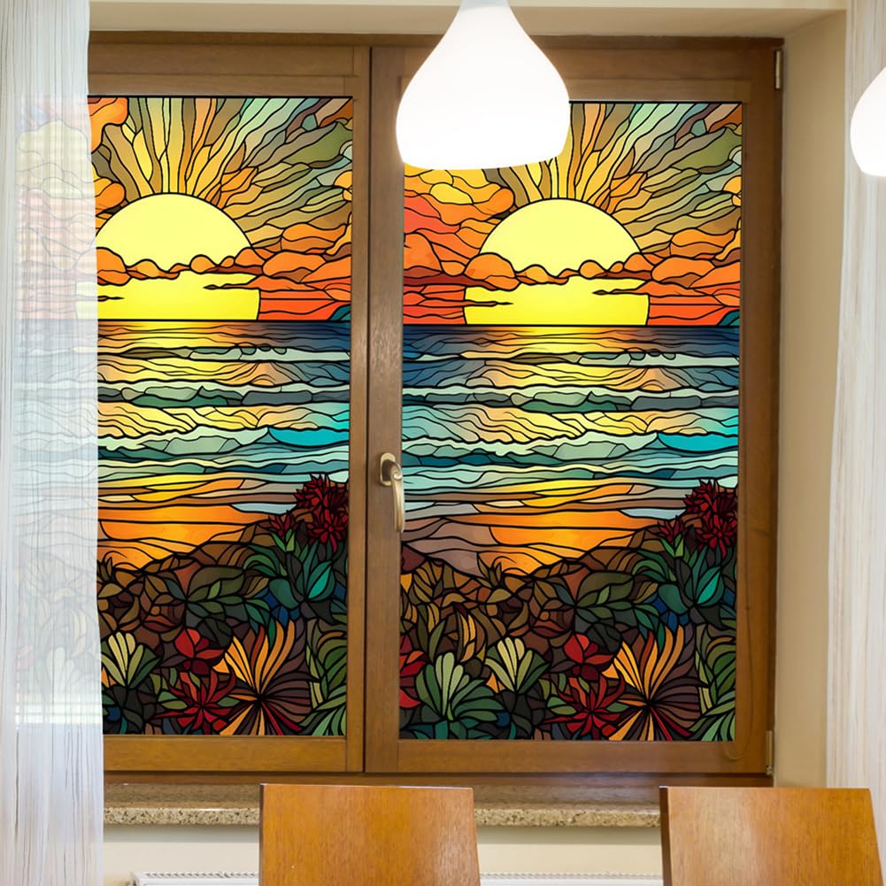Pellicola per finestre Garvee riutilizzabile Sun by the Sea, protezione UV, antiriflesso, controllo del calore, risparmio energetico, vetrate colorate, 60x100 cm, colore unito