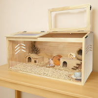 Gabbia per criceti in legno Garvee con finestra in acrilico per piccoli animali, grande 40"x20"x20" in legno di pino naturale