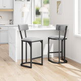 Garvee Set 2 Sgabelli Da Bar Contemporanei In Velluto Grigio, Altezza Bancone, Schienale Ergonomico, Struttura In Metallo, Poggiapiedi Antiscivolo Per Cucina E Bar