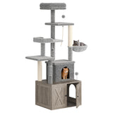 Garvee Lettiera con Tiragraffi 2 in 1, Mobile per Gatti, Legno Inodore, Mobile per Gatti da Interno, Grigio - Grigio