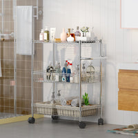 Carrello in metallo Garvee a 3 ripiani con cestini, ripiani regolabili per cucina e bagno, altezza 31,5", cromato