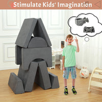 Divano da gioco per bambini Garvee, divano modulare da 8 pezzi, fodera rimovibile, microfibra, grigio scuro, sala giochi