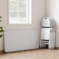 Tavolo pieghevole Garvee a 4 gambe con gambe in metallo e piano in similpelle per uso interno ed esterno, 120x60 cm, grigio, robusto e pieghevole