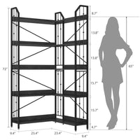 Mensola angolare Garvee da 72" a forma di L, in metallo e MDF, per soggiorno e camera da letto, robusta, antiribaltamento, a 5 ripiani, nera