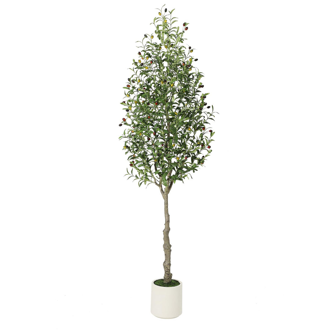 Albero di ulivo artificiale Garvee alto 2,1 m con tronco realistico e foglie di seta, vaso bianco in PP, ignifugo per soggiorno e ufficio