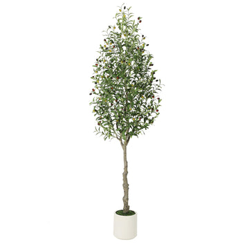 Albero di ulivo artificiale Garvee alto 2,1 m con tronco realistico e foglie di seta, vaso bianco in PP, ignifugo per soggiorno e ufficio