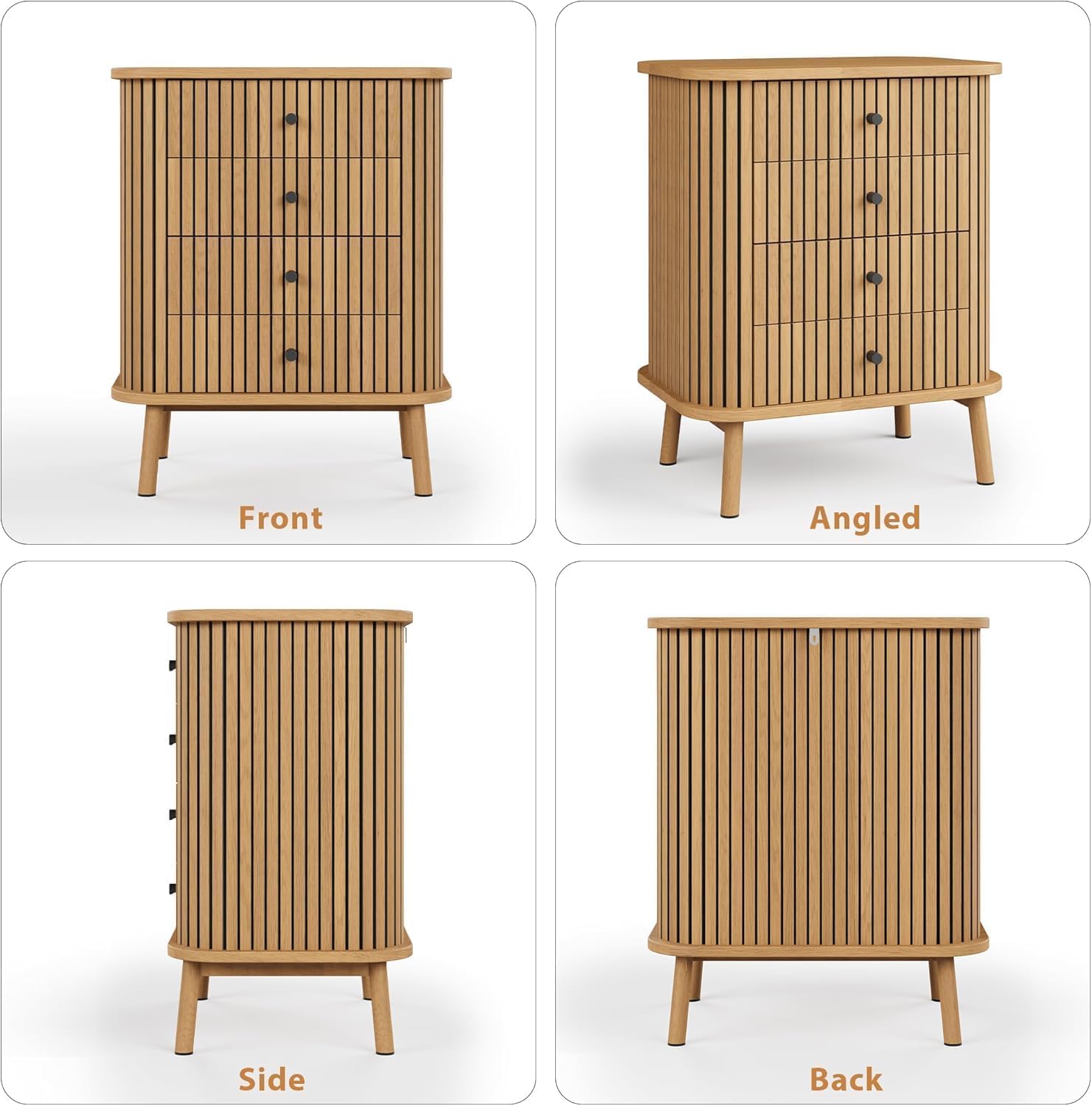 Cassettiera Garvee a 4 cassetti, stile moderno di metà secolo con anta scorrevole, per camera da letto e soggiorno, effetto bambù MDF, ampio spazio di archiviazione, resistente