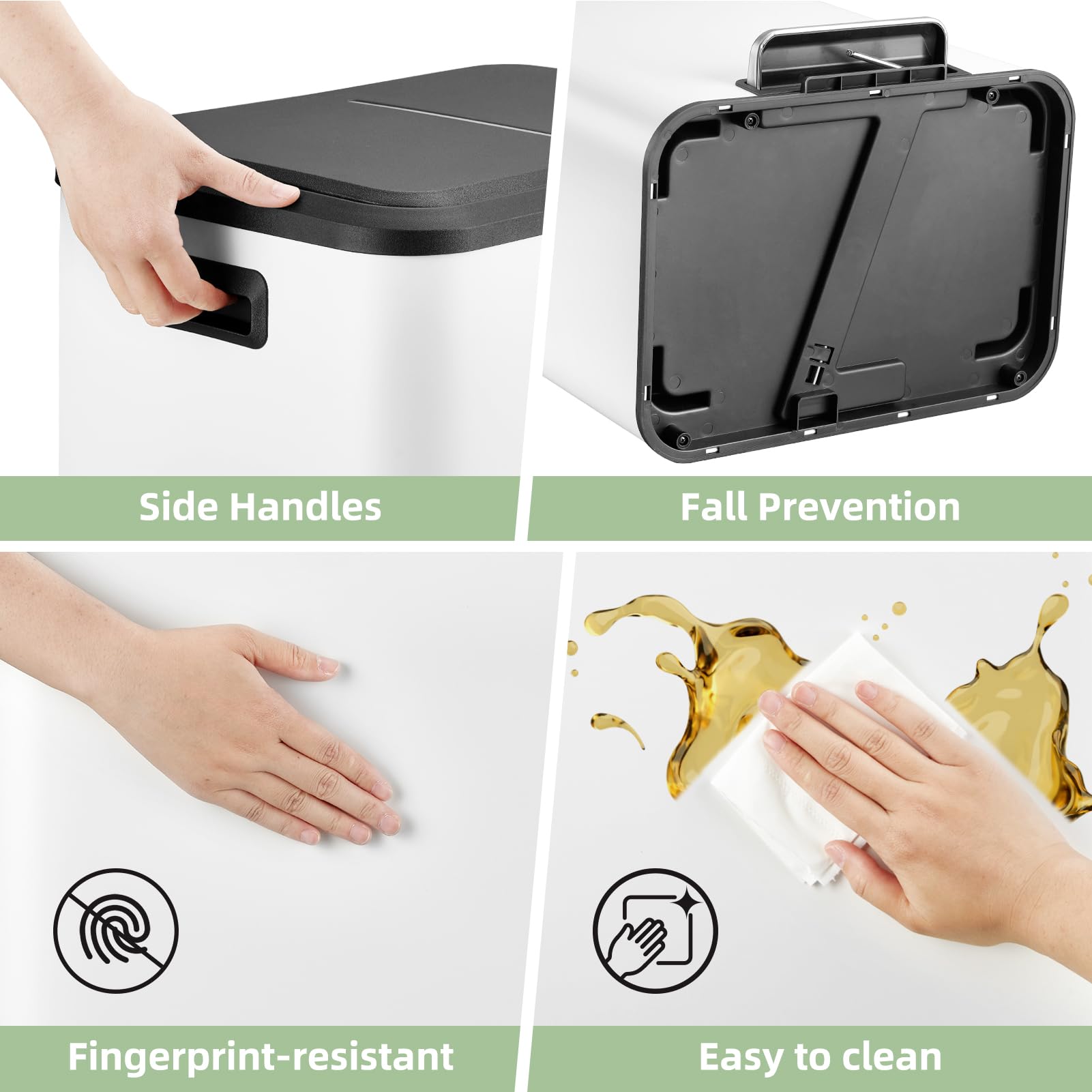 Pattumiera Garvee Dual Container in acciaio inox da 30 litri con coperchio a chiusura ammortizzata per cucine piccole, compatta, argento