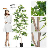 Albero di Schefflera Garvee artificiale da 180 cm con foglie realistiche e tronco naturale, facile da pulire, vaso di plastica nero per arredamento interno, soggiorno e ufficio
