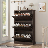 Garvee Mobile Scarpe con 3 Cassetti Ribaltabili, Ripiano Regolabile, Legno MDF, Noce per Ingresso e Soggiorno, Salvaspazio, Antiribaltamento - Walnut