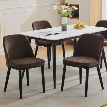 Garvee, set di 2 sedie da pranzo moderne, rivestimento in lino, schienale curvo, gambe in legno, sedia beige per cucina e soggiorno