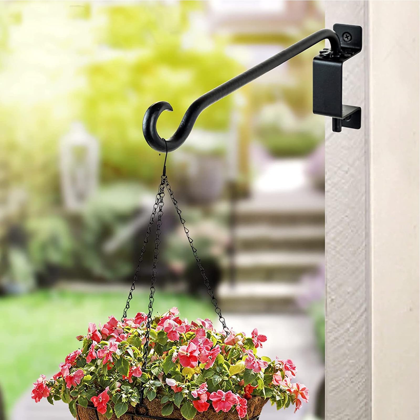 Garvee Set di 2 ganci girevoli per piante da parete, in ferro resistente, girevoli, antiruggine per giardino e balcone, 12-16 pollici, nero