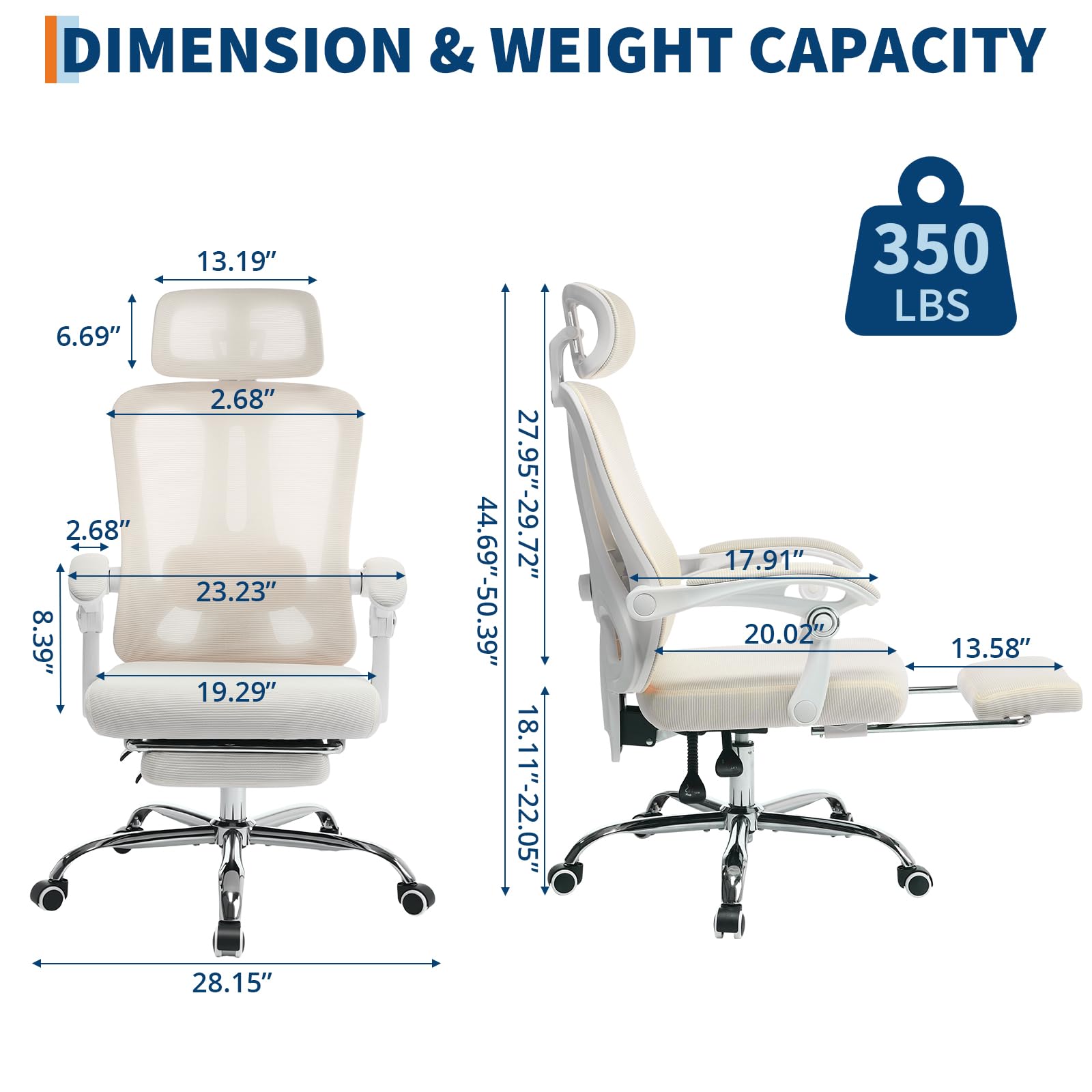 Sedia da ufficio ergonomica Garvee, schienale alto, rete, poggiatesta regolabile, poggiapiedi, beige, ufficio domestico