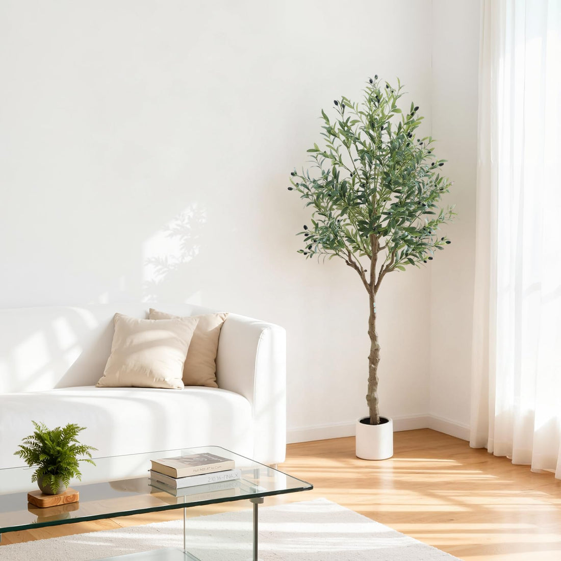 Albero di ulivo artificiale Garvee alto 180 cm, vaso bianco, realistico, resistente ai raggi UV, decorazione per interni, soggiorno, ufficio, giardino