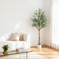 Albero di ulivo artificiale Garvee alto 180 cm, vaso bianco, realistico, resistente ai raggi UV, decorazione per interni, soggiorno, ufficio, giardino