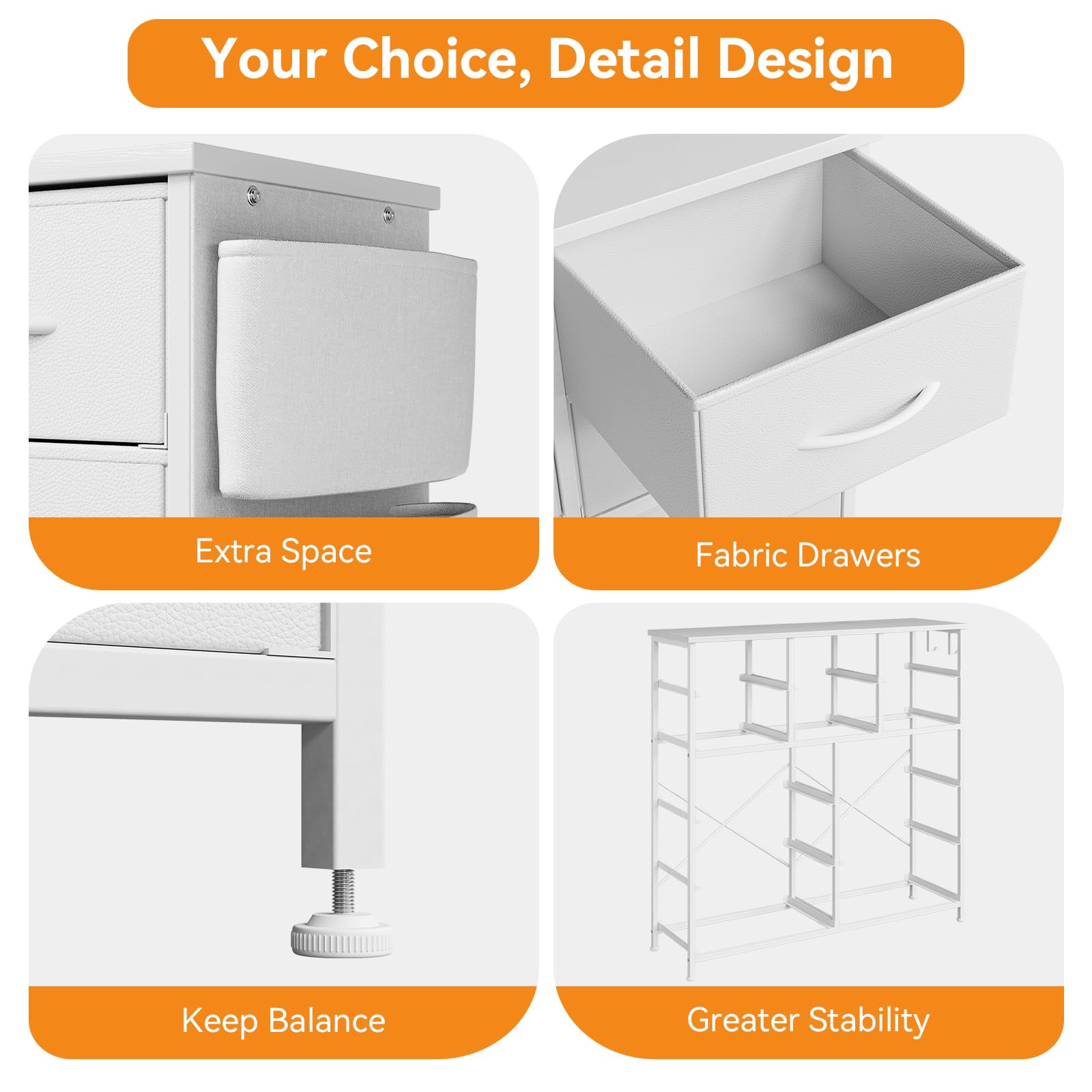 Cassettiera in tessuto Garvee bianca a 12 cassetti con tasche laterali per camera da letto e soggiorno, robusta, leggera, versatile