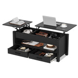 Garvee Tavolino da Caffè con Piano Sollevabile e Doppio Cassetto, Legno Solido, Meccanismo Silenzioso, Nero, per Soggiorno e Ufficio, 100x57x47-62 cm - Nero