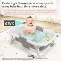GARVEE Vasca da bagno per neonati, pieghevole e salvaspazio, con termometro e tappetino antiscivolo per neonati e bambini piccoli, grigio