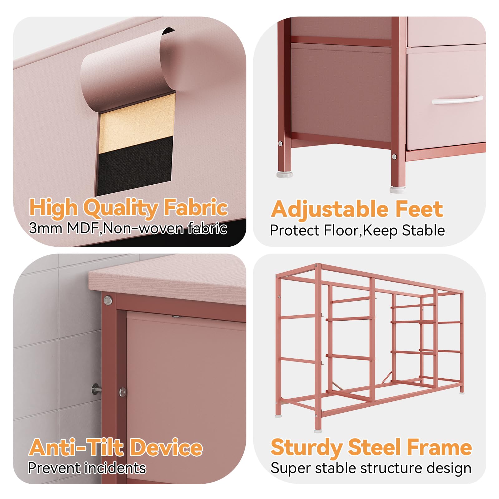Cassettiera GARVEE con cassetti, credenza con 10 cassetti in tessuto e 3 prese di corrente, cassettiera per soggiorno, credenza per ingresso, mobile contenitore con rivestimento in tessuto, robusta struttura in metallo, piano in legno