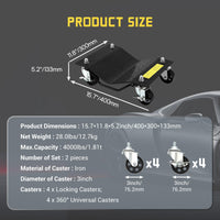 Garvee Auto Dolly Set, 2 pezzi, capacità di sollevamento 4000 libbre, con ruote in acciaio da 3" e protezioni per pneumatici per auto, SUV, ATV, garage, officine, nero