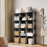 Garvee Organizer Modulare 12 Cubi 32 cm Con Kit Anti-Ribaltamento, Struttura Acciaio, Pannelli PP, Piedini Elevati, Montaggio Senza Attrezzi, Per Camera E Armadio, Nero - Grey