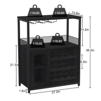 Mobile bar per vino Garvee a 3 ripiani con portabottiglie rimovibile, portabicchieri per cucina e bar, 27,2"L x 13,8"P x 36,2"A, MDF e ferro nero