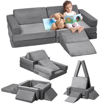 Divano modulare per bambini Garvee, set da 12 pezzi con piscina di palline per sala giochi, 47,2"x23,6"x11" grigio