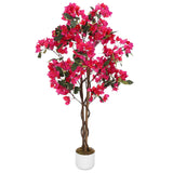 Garvee Pianta Artificiale Bougainvillea Albero 120-150cm, Resistente ai UV, Impermeabile, Tronco in Legno, Vaso in Plastica, Decorazione per Interni ed Esterni - 120 cm