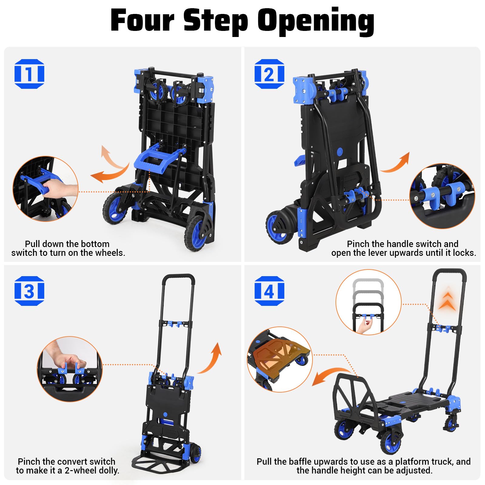 Carrello pieghevole Garvee 2 in 1 con cestino in plastica per casa e ufficio, capacità di carico di 330 libbre, maniglia regolabile, leggero e compatto