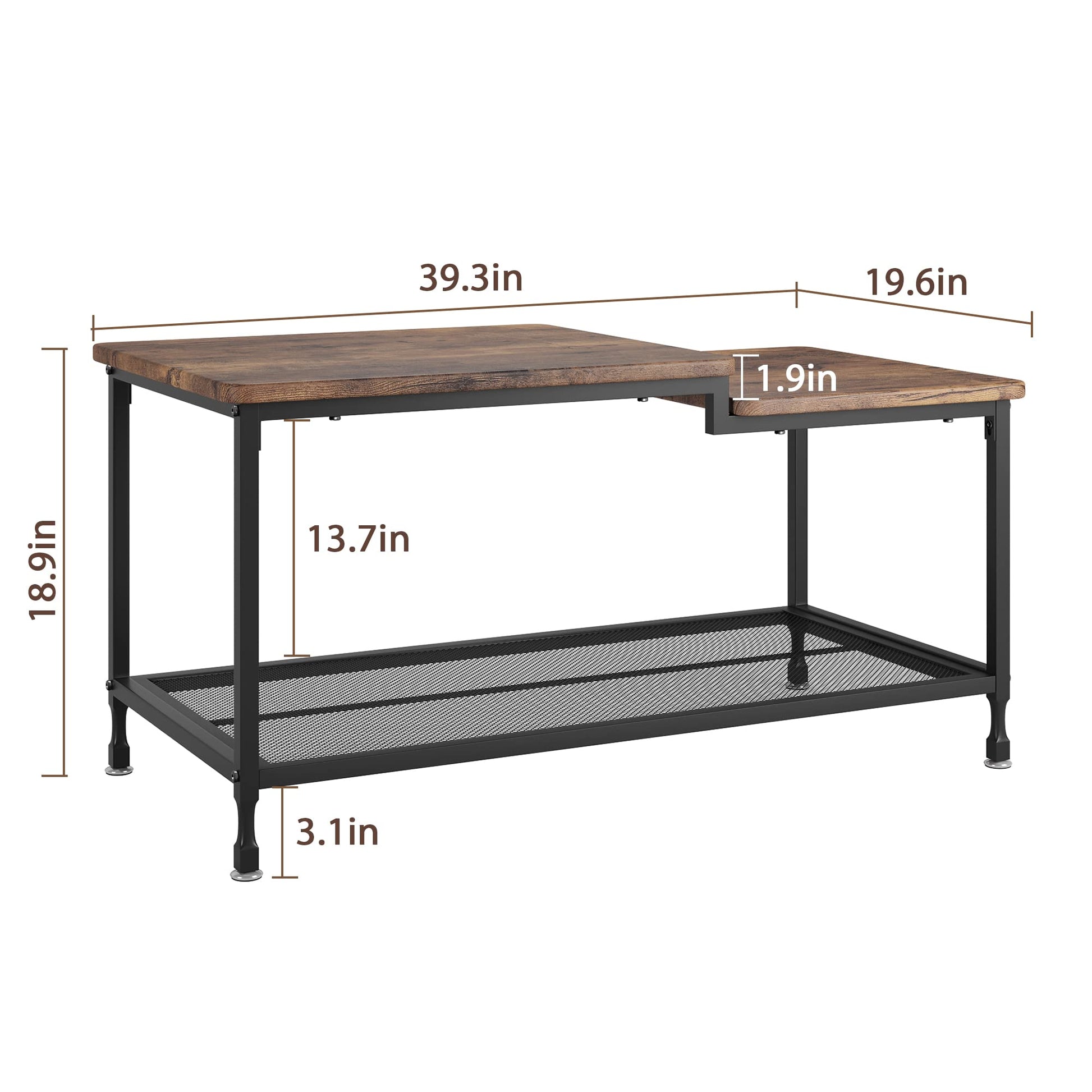 Garvee Couchtisch Vintage Rettangolare in MDF e Metallo, Industriale Retro, 101x50x48 cm, Nero