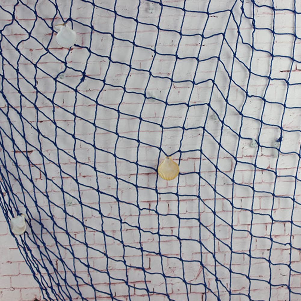 Garvee Filet De Pêche Méditerranéenne En Corde De Chanvre - Décoration Murale Bleue Avec Coquillages - 1x2 M - Ambiance Marine