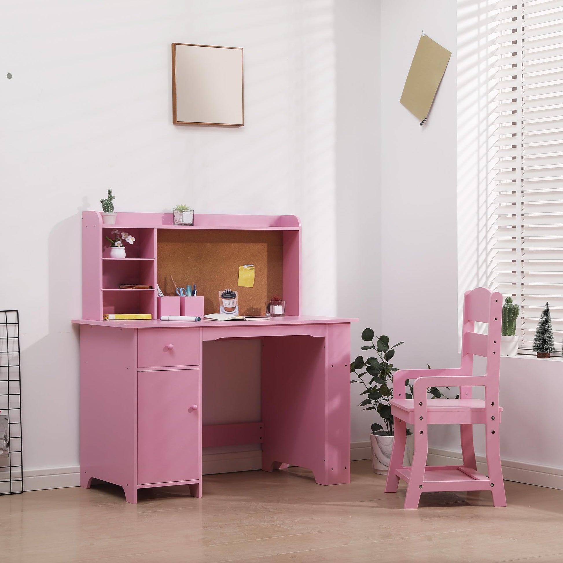 Set da scrivania per bambini Garvee con ripiano e cassetto per ragazzi e ragazze, dai 3 agli 8 anni, in legno, rosa, per l'apprendimento e la sala giochi