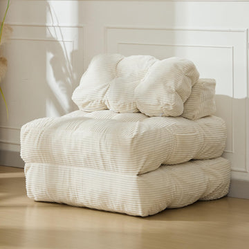 Divano letto pieghevole 3 in 1 Garvee con cuscini, materasso pieghevole, supporto per la guida, comoda seduta portatile, tessuto in velluto a coste, beige, per soggiorno e camera da letto