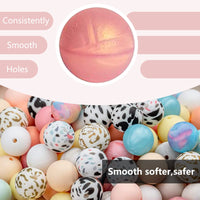 Garvee 100 pezzi di perline in silicone da 15 mm rotonde colorate per la creazione di gioielli fai da te, portachiavi, collane, braccialetti