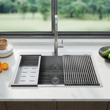 Garvee Lavello Cucina 76 cm Acciaio Inox 16 Gauge, Vasca Singola, Sistema di Drenaggio Rapido, Finitura Nichel Spazzolato, Cucina Moderna - Vasca Singola Senza Gradini 76*56*25 cm + Rete Fondale + Cesto Scarico + Colino + Persiana Scorrevole