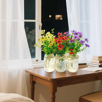 Garvee Set 6 decorazioni per la tavola in barattolo di vetro con fiori, luci a LED, vetro, nastro diuta per matrimoni e feste, 500 ml, trasparente