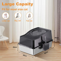 Lettiera per gatti Garvee in acciaio inox con coperchio, extra large, bordi alti, inodore, per gatti fino a 15 kg, argento
