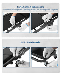 Sedile da meccanico Garvee Z-Creeper da 36" con 6 ruote, pieghevole, telaio in acciaio, imbottito per officina e riparazione auto, 36 pollici, nero